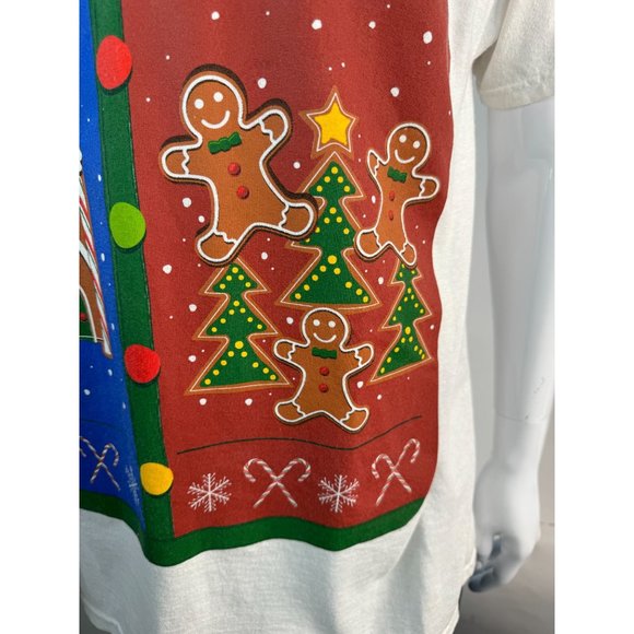 Christmas Holiday Gildan Faux Vest Gingerbread TShirt Large White Cotton - Picture 3 of 16